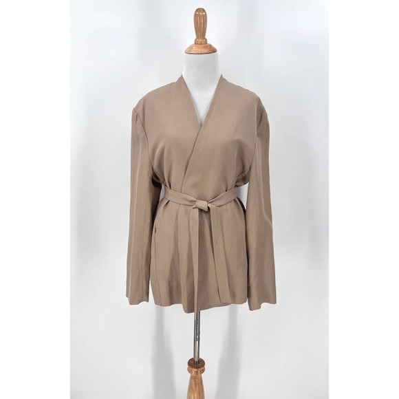 ENZA COSTA Twill Belted Jacket Womens Small Clay Tan Linen Blazer Wrap NEW - Picture 5 of 16